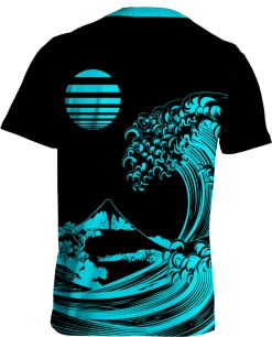 T6 Fluorescent Wave Tee 9 T6 Fluorescent Wave Tee -T6 shop Neon Wave Cyan12 Mockup TShirt Back