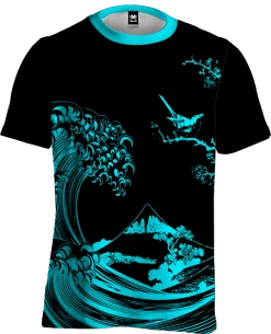 T6 Fluorescent Wave Tee 8 T6 Fluorescent Wave Tee -T6 shop Neon Wave Cyan1 Mockup TShirt Front