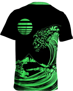 T6 Fluorescent Wave Tee 11 T6 Fluorescent Wave Tee -T6 shop Neon Wave Green1 Mockup TShirt Back