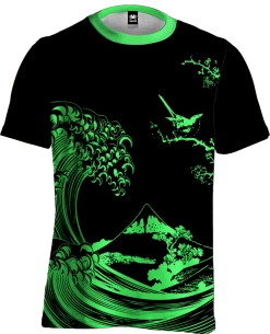 T6 Fluorescent Wave Tee 10 T6 Fluorescent Wave Tee -T6 shop Neon Wave Green1 Mockup TShirt Front