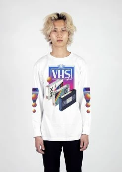 T6 VHS World Long Sleeve Tee 10 T6 VHS World Long Sleeve Tee -T6 shop VHSWorldwhiteLongSleeveTShirt mockup