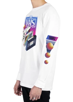 T6 VHS World Long Sleeve Tee 12 T6 VHS World Long Sleeve Tee -T6 shop VHSWorldwhitesideLongSleeveTShirt product mockup