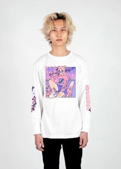 T6 Sakura Long Sleeve Tee -T6 shop sakurafrontwhiteLongSleeveTShirt mockup