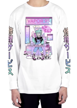 T6 Vapor95 Repair Service Long Sleeve Tee -T6 shop vapor95 repairservice front wht